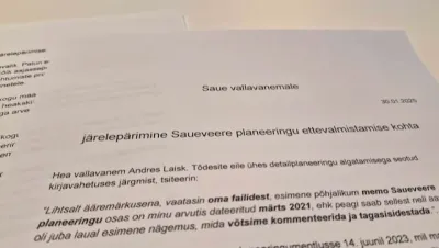 Järelepärimine Saueveere planeeringu ettevalmistamise kohta