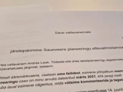 Järelepärimine Saueveere planeeringu ettevalmistamise kohta
