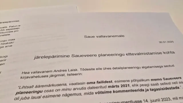 Järelepärimine Saueveere planeeringu ettevalmistamise kohta
